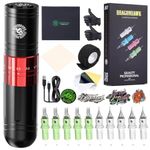 Dragonhawk Tattoo Machine Kit Wireless Battery Tattoo Pen Stroke Length 2.4-4.2mm Tattoo Gun Kit with 1500mAh Battery Power Supply Digital Display Tattoo Cartridges Needles for Beginners