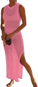Bsubseach Crochet Cover Ups for Swimwear Women Hollow Out Swimsuit Coverup Backless Bikini Beach Dress Pink