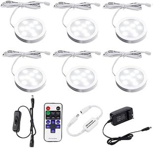 AIBOO Dimmable LED Under Cabinet Kitchen Lighting Counter Showcase Lighting Fixture with Plug in and Dimmable Wireless RF Control, 6 Ultra Slim Puck Lights Kit (6000K Daylight White)