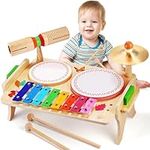 Sweet time Kids Drum Set, Baby Musical Instruments Toys for Toddlers, 7 in 1 Wooden Xylophone Toddler Drum Set Percussion Instruments Musical Toys Birthday Gifts for Children Boys and Girls