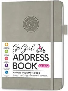 GoGirl Address Book – Telephone and Address Book with Alphabetic Tabs for Safely Storing Contacts, Medium-Sized (5.0″ x 7.5″) PU Leather Hardcover – Grey
