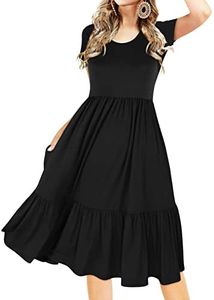 Simier Fariry 2023 Women's Knee Length Casual Dress Cute Travel Teacher Outfits, Solid Black, Medium