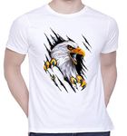 CreativiT Graphic Printed T-Shirt for Unisex 3D Eagle Design T Shirt Tshirt | Casual Half Sleeve Round Neck T-Shirt | 100% Cotton | D00791-24_White_Medium