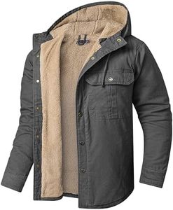 Mr.Stream Men's Hooded Coat Casual Thicken Work Sherpa Lined Fleece Snap Shirt Jacket 3255 Gray S