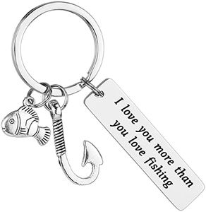 AHAETH Fishing Keychain for Men I Love You More Than You Love Fishing Keychain Fishing Jewerly for Fishing Lover Fisherman Gift for Dad Boyfriend Husband Fiance Birthday Christmas