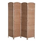 HOMCOM 4 Panels Room Divider, 6 Ft Tall Indoor Portable Folding Privacy Screens, Hand-Woven Double Hinged Freestanding Partition Wall Divider for Home Office, Natural