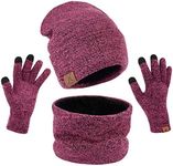 MAYLISACC Winter Knit Hat Glove Scarf Set for Women, Thermal Beanie Neck Warmer and Touchscreen Gloves 3 Pcs Combo Purple Rose