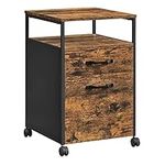 VASAGLE File Cabinet with 2 Drawers, Rolling Office Filing Cabinet with Wheels, Open Compartment, Steel Frame, Industrial Style, Rustic Brown and Black OFC71X