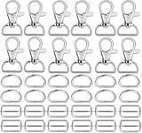 DIY Crafts 1”inch Swivel Snap Hooks, D Ring Slide Buckle Handbag Purse Hardware Fasteners, Strap, Backpack 1 Set Contain = 1x Swivel Snap Hooks, 1x D Ring and 1x Slide Buckle Tri-Glide (4 Sets, Silver)