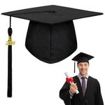 LUBOXIN Graduation Hat for Adults, Graduation Cap with 2024 Year Charm and Tassel, 2024 Academic Mortar Board for University High School Bachelor Graduation Party Decorations Adjustable - Black