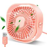 Desk Fan Portable Personal Table Small Desktop Cooling 3 Speeds Quiet Mini With Cable Powered by USB 360° Rotation Micro Fan for Home Office Bedroom Car Outdoor Camping Travel (pink)