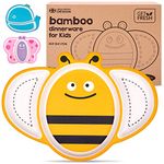 GET FRESH Bamboo Kids Divided Plates – 1pc Cute Bee Bamboo Toddler Divided Plate with 3 Compartments – Reusable Animal Sectioned Bamboo Fibre Childrens Plates – Dishwasher Safe Bamboo Kids Dinnerware