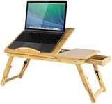 Mount-It! Laptop Bed Tray with Tilting Top and Pullout Storage Drawer | Adjustable Breakfast Table with Foldable Design | Eco-Friendly, Natural Bamboo Laptop Tray (MI-7212)