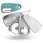 Kitchen Gadgets 5 Pieces Space Saving Kitchen Accessories Cheese Grater, Bottle Opener, Fruit/Vegetable Peeler, Pizza Cutter, Garlic/Ginger Grinder, Stainless Steel Camping Accessories (Blue)​