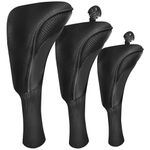 Golf Club Head Covers Woods Driver Fairway Hybrid 3 Pack Set, Headcovers Men 1 3 5 7 X Interchangeable Number Tag, Fit All Wood Clubs for Men Women (New Black-1 Driver&1 Fairway&1 Hybrid)