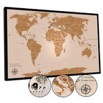 AdventureScape Push Pin Travel Map - Large 30" x 20" World Map Pin Board with Premium Push Pins Made from Cork Board - Gift Idea for Travelers, Partner, Young Adults, and Parents