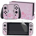 eXtremeRate Full Set Faceplates Skin Stickers + 2 pcs Screen Protectors for for Nintendo Switch (Console & joy con & Dock & Grip) - Cherry Blossoms