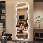 Hasipu Wavy Full Length Mirror with Lights - 180 x 60cm LED Wavy Floor Mirror, Frameless, Dimmable, Standing or Vertical/Horizontal Wall-Mounted Mirror for Bedroom, Living Room, Cloakroom