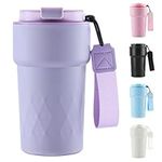 Travel Mug, 510ml Insulated Coffee Cup with Leakproof Lid,Reusable Travel Coffee Mugs - Car Coffee Cup,Double Walled Stainless Steel Thermal Mugs for Hot Cold Drinks(Purple)