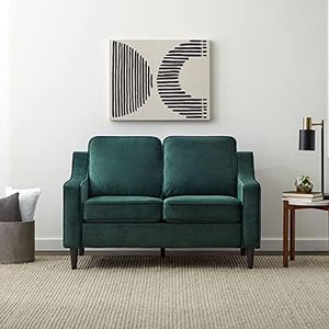 Edenbrook Jensen Upholstered Loveseat – Green Velvet Loveseat - Living Room Furniture - Small Loveseat- Seats Two - Scoop Arm Modern Couch - Couches