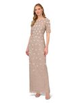 Adrianna Papell (ADRIL) Women's Long Hand Beaded 3D Floral Dress with Elbow Sleeves Mother of The Bride, Marble, 8