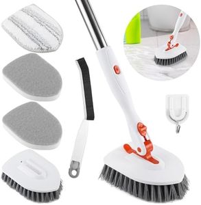 Wlich 3 in 1 Tub Tile Scrubber Brush,52 Inch Long Handle Shower Scrubbing with Locked Head, Shower Cleaning Brush for Bathroom Kitchen Toilet Wall Sink