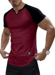 JMIERR Men's Muscle Slim Fit T-Shirt V Neck Patchwork Hipster Longline Henley Shirt Short Sleeve Gym Athletic Fitted Tees Shirts for Men, L