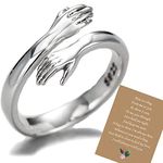 Hug Ring,925 Sterling Silver Hug Rings for Women Girls Adjustable s925 Silver Open Rings To My Daughter Granddaughter Hand Ring Jewelry for Gift Birthday Gift (card-hug ring)