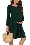 Smallshow Women's Maternity Dress Long Sleeve Ruffle Pregnancy Clothes Deep Green M