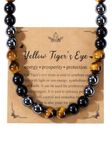 Jovivi Mens Healing Crystal Black Obsidian Tigers Eye Hematite Beaded Necklace Natural Stone Beads Necklace Triple Protection Jewelry Gifts for Men Stress Relief,Balance, Stone, No Gemstone