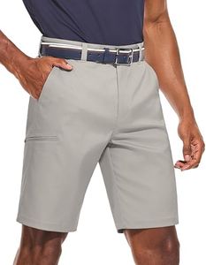 PULI Golf Shorts for Men Hybrid Dress Shorts Casual Summer Stretch Lightweight Quick Dry Breathable Flat Front Hiking Shorts with Pockets Smoke Stone Waist 32
