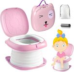 Travel Potty 3-in-1 Portable Potty Training Chair with Travel Bag for Toddlers Foldable Training Toilet Seat Kids Carry Potty Chair for Car Camping Indoor Outdoor Bathroom - KAMHBE (Pink)