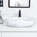 Tysun Vessel Sink Oval, 24'' x 16'' Modern Above Counter Countertop Bathroom Vessel Sink, White Porcelain Ceramic Vessel Vanity Sink Art Basin with Pop-Up Drain