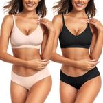 Vertvie 2 Pack Womens Seamless Bra No Underwire Buttery Soft Bras V Neck Wireless Bras Soft Full Coverage Everyday Bralette (Black+Skin,S)