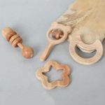 Babbles Neem Wood Teethers for Babies | Wooden Teethers for 6 to 12 Months Baby | Natural and Antibacteria (Star + Moon + Dumbbell + Micky)