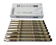 Sakura Pigma Micron pen 05 Black ink marker felt tip pen, Archival pigment ink pens, 0.45mm line-width fine point for artist, technical drawing pens - 8 pack of Micron 05 black