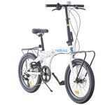 BSTSEL 20 Inch Folding Mountain Bike Road Bicycle for Adult Men and Women Teens, 7 Speed Gear, Portable Foldable Bike with Disc Brakes (With Brackets, White)