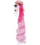 3T-SISTER Pigtails for Helmet Wavy Curly Ponytails for Motorcycle Bicycle Ski Helmets with Bowknot Decorations 24inch Ombre Pink (Helmet not Included)