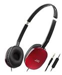 JVC HA-S160M-R Flats Foldable and Compact Headphones in Glossy Trendy Colour, with Switch for Microphone On/Off, Ideal for Teleworking and Online Seminars (Red)