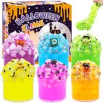 Funewest 6 Packs Halloween Crystal Clear Slime Kit for Girls Boys ages 8-12, Non Sticky Party Favours Slimes for Kids, party bag fillers with Spooky Add Ins, Jelly Cube Slimes Toys