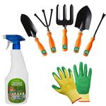 TrustBasket 7 Pcs Durable Mud Finger Multi-Purpose Plant Care/Garden Tool Kit for Home Garden Trowel, Fork, Weeder, Cultivator, Hand Gloves, Tigger Sprayer Mud Finger Multi Color