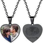 Picture Necklace Personalized Photo Customized Black Heart Fingerprint Necklaces for Women Stainless Steel Keepsake Memorial Cremation Jewelry for Women Mother Nanny