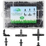 295 Pcs Drip Irrigation Fittings Kit for 1/4" Tubing - 110 Straight Barbs, 35 Single Barbs, 75 Tees, 20 Elbows, 30 End Plug, 25 4-Way Coupling Cross - Barbed Connectors Parts for Sprinkler Systems