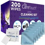 Care Touch Lens Cleaning Wipes with Microfiber Cloths - Excellent Glasses, Laptop, Computer Screen, and Lens Cleaner - 200 Wipes and 6 Cloths