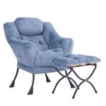 YOTATING Comfy Armchair with Footstool, Lazy Chair with Ottoman Leisure Accent Chair Relax Lounge Chair with Armrests & Side Pocket for Living Room, Bedroom & Small Spaces Armchair, Plush Light Blue