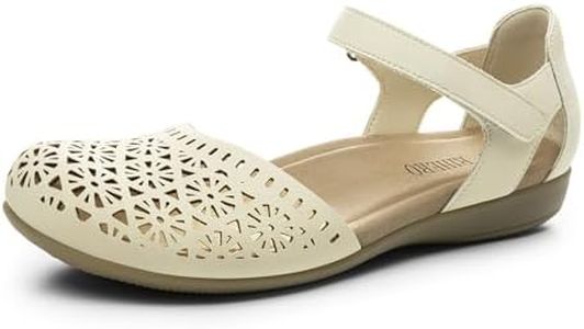 Rihero Women Closed Toe Sandals Summer Lightweight Arch Support Orthopedic Sandals with Ankle Strap Cushioned Footbed for Wedding Holidays Cream Hollow 5.5