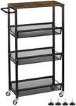 MOOACE Slim Storage Cart, 4 Tier Rolling Kitchen Shelving Unit on Wheels Mobile Narrow Cart with Wooden Tabletop for Bathroom, Laundry Narrow Places, 16.6''x 7.3''x 31.1''inch