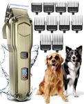 oneisall Dog Clippers for Grooming for Thick Heavy Coats/Low Noise Rechargeable Cordless Pet Shaver with Stainless Steel Blade/Waterproof Dog Shaver for Dogs Pets and Animals (Gold)