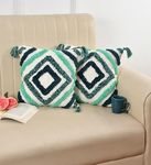 SAMAIR Cotton 250 TC Luxurious Attractive Printed Design Pure Soft Hand Tufting(Set Of 2)-16"X16" Inch Cushion Pillow Cover Case For Multipurpose Throw Pillow (Green Diamond)