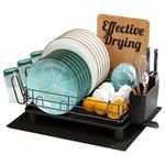 MAJALiS Large Stainless Steel Dish Drying Rack with Drain Board for Kitchen Counter, Anti Rust Iron Metal Dishrack with Drainage, Black Square Drainer Shelf, Utensil Holder and Extra Dryer Tray